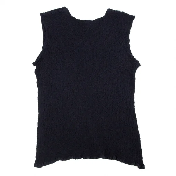 イッセイミヤケ ミーISSEY MIYAKE me ネックラインストーンカリフラワーノースリーブ 紺F K-95881_010