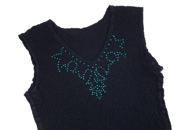 イッセイミヤケ ミーISSEY MIYAKE me ネックラインストーンカリフラワーノースリーブ 紺F K-95881_003