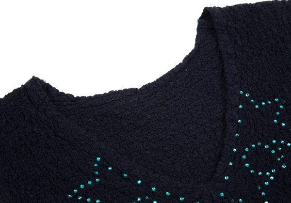 イッセイミヤケ ミーISSEY MIYAKE me ネックラインストーンカリフラワーノースリーブ 紺F K-95881_004