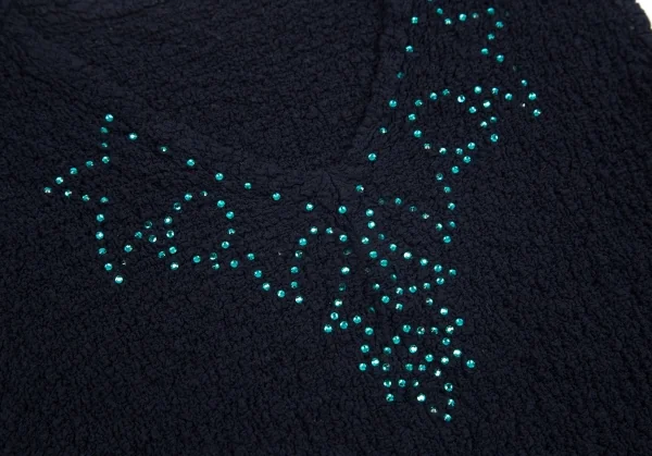 イッセイミヤケ ミーISSEY MIYAKE me ネックラインストーンカリフラワーノースリーブ 紺F K-95881_005