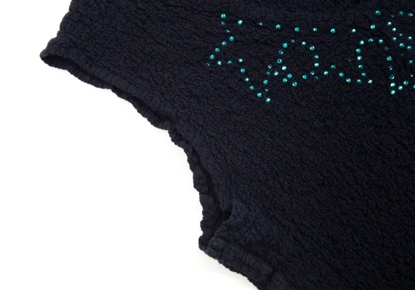 イッセイミヤケ ミーISSEY MIYAKE me ネックラインストーンカリフラワーノースリーブ 紺F K-95881_007