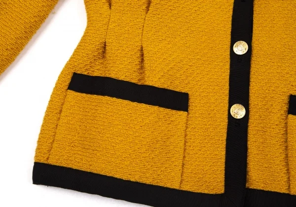 シャネルCHANEL 金ボタンノーカラートリミングツイードジャケット マスタード40 K-95884_012