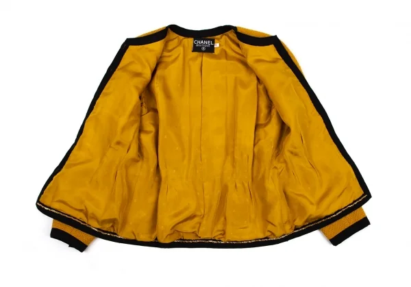 シャネルCHANEL 金ボタンノーカラートリミングツイードジャケット マスタード40 K-95884_013