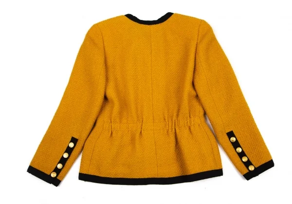 シャネルCHANEL 金ボタンノーカラートリミングツイードジャケット マスタード40 K-95884_015