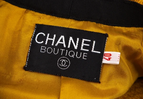 シャネルCHANEL 金ボタンノーカラートリミングツイードジャケット マスタード40 K-95884_018