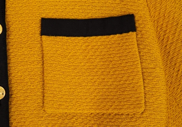 シャネルCHANEL 金ボタンノーカラートリミングツイードジャケット マスタード40 K-95884_005