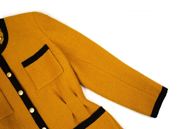 シャネルCHANEL 金ボタンノーカラートリミングツイードジャケット マスタード40 K-95884_008