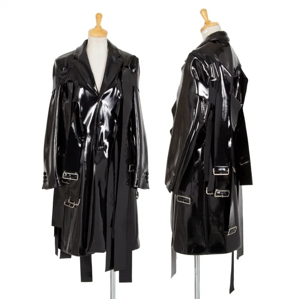 コムデギャルソンCOMME des GARCONS エナメルベルトカッティングデザインコート