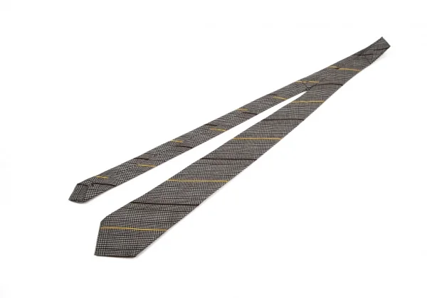 コムデギャルソン オムドゥCOMME des GARCONS HOMME DEUX ウールシルクバイアスグレンチェックネクタイ グレー黒 K-95907_002