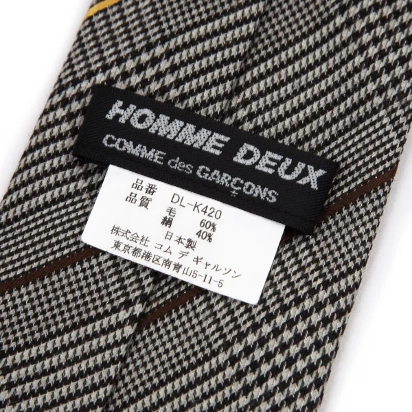 コムデギャルソン オムドゥCOMME des GARCONS HOMME DEUX ウールシルクバイアスグレンチェックネクタイ グレー黒 K-95907_008