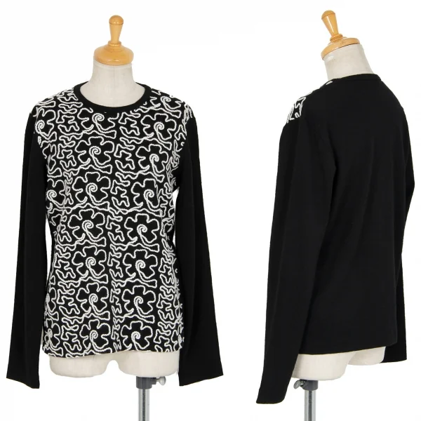 トリココムデギャルソンtricot COMME des GARCONS フロントコード刺繍ウールカットソー 黒M位 K-95921_001