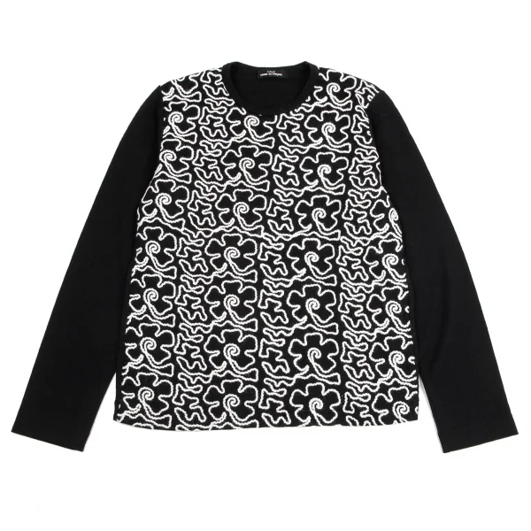 トリココムデギャルソンtricot COMME des GARCONS フロントコード刺繍ウールカットソー 黒M位 K-95921_002