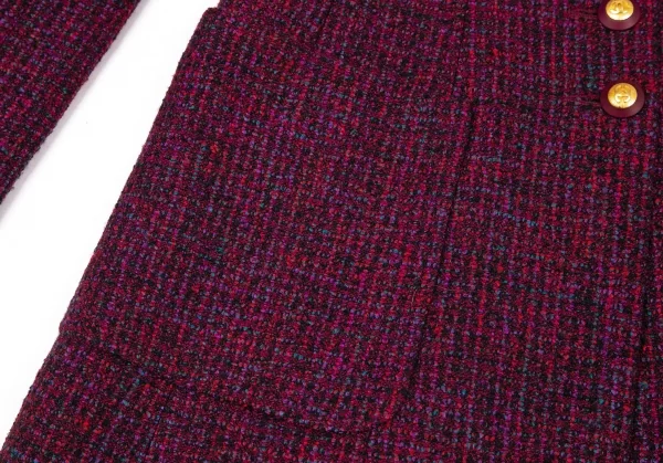 シャネルCHANEL ファンシーツイードノーカラーフレアロングジャケット 赤紫34 K-95943_010
