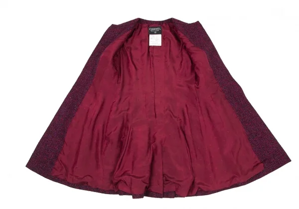 シャネルCHANEL ファンシーツイードノーカラーフレアロングジャケット 赤紫34 K-95943_011