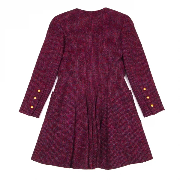 シャネルCHANEL ファンシーツイードノーカラーフレアロングジャケット 赤紫34 K-95943_013