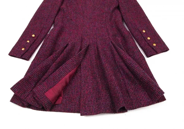 シャネルCHANEL ファンシーツイードノーカラーフレアロングジャケット 赤紫34 K-95943_014