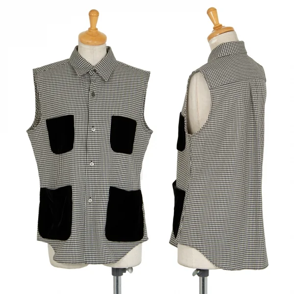 ローブドシャンブル コムデギャルソンrobe de chambre COMME des GARCONS ベロアポケットギンガムチェックノースリーブシャツ