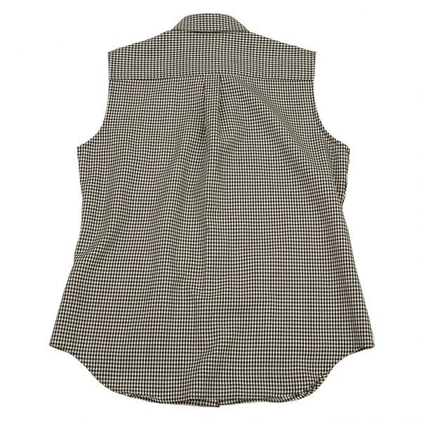 ローブドシャンブル コムデギャルソンrobe de chambre COMME des GARCONS ベロアポケットギンガムチェックノースリーブシャツ 白黒M位 K-95982_010