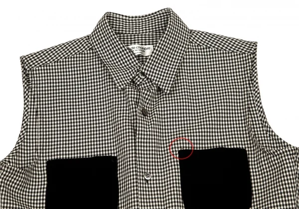 ローブドシャンブル コムデギャルソンrobe de chambre COMME des GARCONS ベロアポケットギンガムチェックノースリーブシャツ 白黒M位 K-95982_003