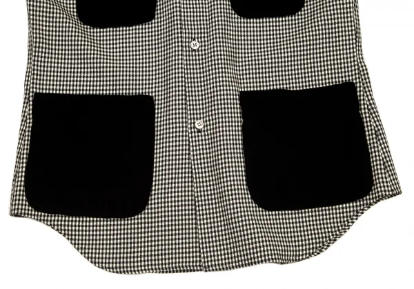 ローブドシャンブル コムデギャルソンrobe de chambre COMME des GARCONS ベロアポケットギンガムチェックノースリーブシャツ 白黒M位 K-95982_007