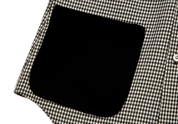ローブドシャンブル コムデギャルソンrobe de chambre COMME des GARCONS ベロアポケットギンガムチェックノースリーブシャツ 白黒M位 K-95982_008