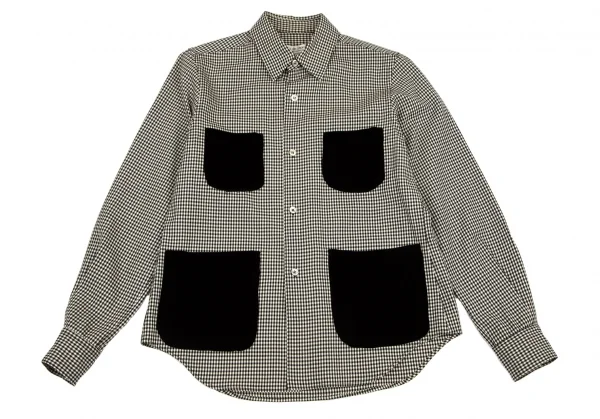 ローブドシャンブル コムデギャルソンrobe de chambre COMME des GARCONS ベロアポケットギンガムチェックシャツ 白黒M位 K-95983_002