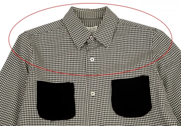 ローブドシャンブル コムデギャルソンrobe de chambre COMME des GARCONS ベロアポケットギンガムチェックシャツ 白黒M位 K-95983_003