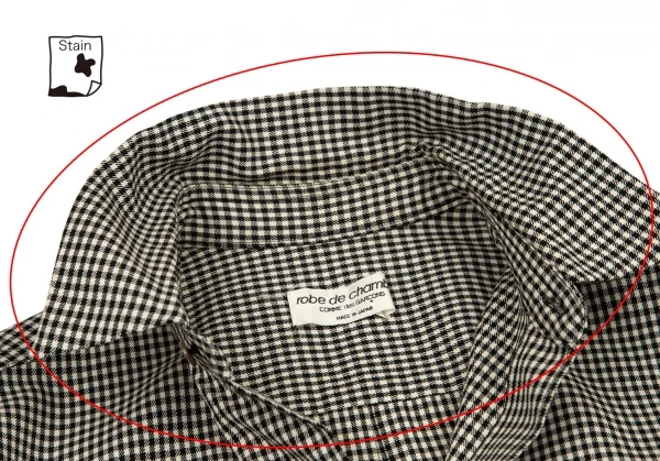 ローブドシャンブル コムデギャルソンrobe de chambre COMME des GARCONS ベロアポケットギンガムチェックシャツ 白黒M位 K-95983_004