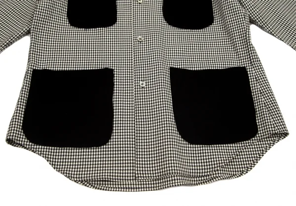 ローブドシャンブル コムデギャルソンrobe de chambre COMME des GARCONS ベロアポケットギンガムチェックシャツ 白黒M位 K-95983_008