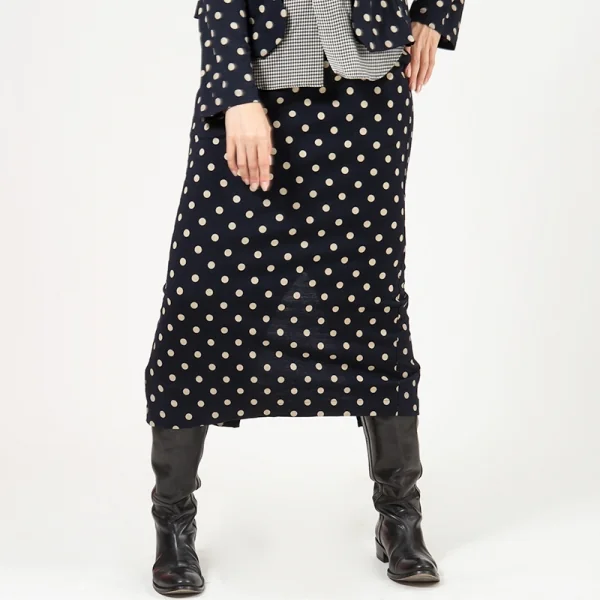 ローブドシャンブル コムデギャルソンrobe de chambre COMME des GARCONS ウール天竺ドット抜染スカート ネイビーM位 K-95988_011