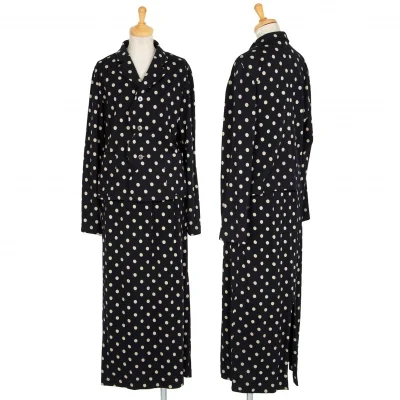ローブドシャンブル コムデギャルソンrobe de chambre COMME des GARCONS ウール天竺ドット抜染セットアップスーツ ネイビー