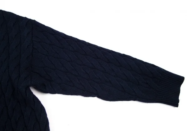 フレッドペリーFREDPERRY オフショルダーVネックケーブルニットセーター 紺10 K-96002_005