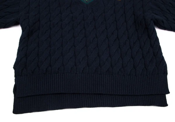 フレッドペリーFREDPERRY オフショルダーVネックケーブルニットセーター 紺10 K-96002_007