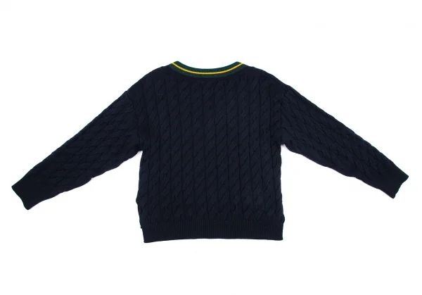 フレッドペリーFREDPERRY オフショルダーVネックケーブルニットセーター 紺10 K-96002_009