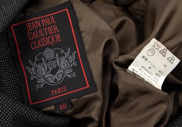 ジャンポールゴルチエ クラシックJean Paul GAULTIER CLASSIQUE 混紡ドビートレンチジャケット グレー黒40 K-96036_019