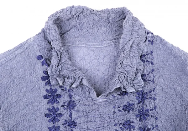イッセイミヤケ ミーISSEY MIYAKE me フラワー刺繍シャーリングプリーツスキッパーシャツ 淡紫M位 K-96153_003