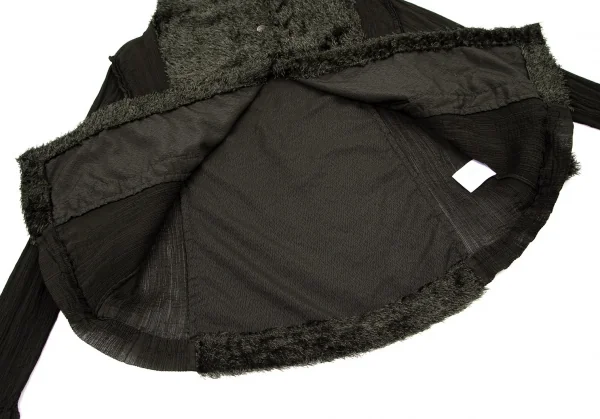 イッセイミヤケ ミーISSEY MIYAKE me ファー切替シースルークレープジャケット カーキグリーンM位 K-96175_010