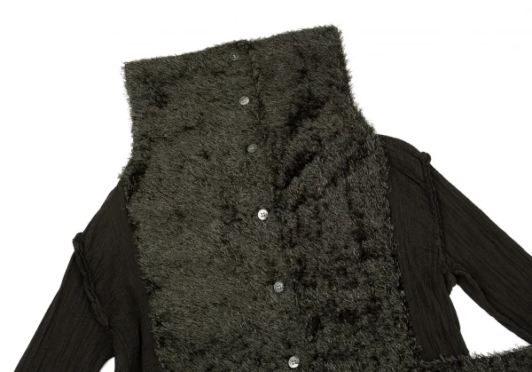 イッセイミヤケ ミーISSEY MIYAKE me ファー切替シースルークレープジャケット カーキグリーンM位 K-96175_003