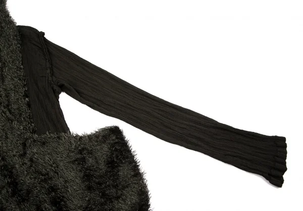 イッセイミヤケ ミーISSEY MIYAKE me ファー切替シースルークレープジャケット カーキグリーンM位 K-96175_006