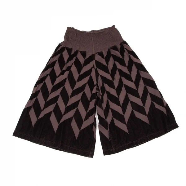 イッセイミヤケ ミーISSEY MIYAKE me 染めカリフラワー切替ヘリンボーンフロッキープリントガウチョパンツ 茶M位 K-96187_001