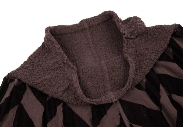 イッセイミヤケ ミーISSEY MIYAKE me 染めカリフラワー切替ヘリンボーンフロッキープリントガウチョパンツ 茶M位 K-96187_003