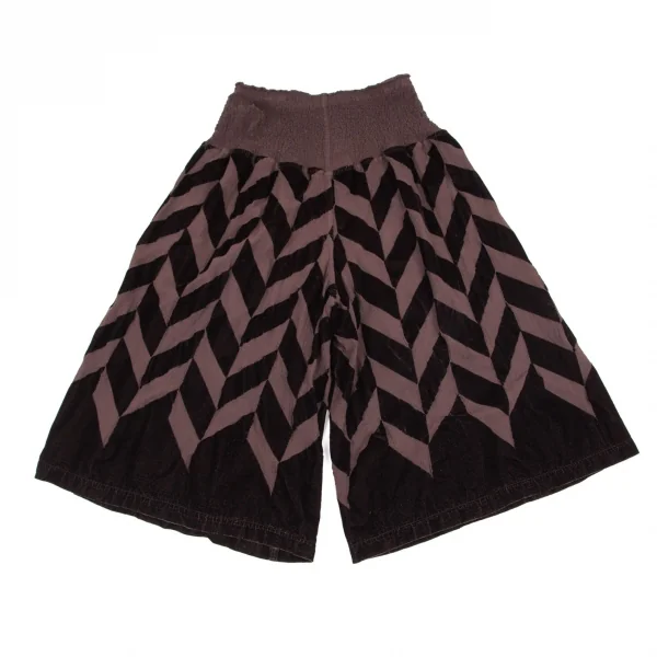 イッセイミヤケ ミーISSEY MIYAKE me 染めカリフラワー切替ヘリンボーンフロッキープリントガウチョパンツ 茶M位 K-96187_006