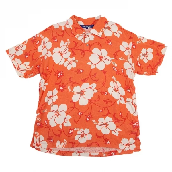 ジュンヤワタナベマン コムデギャルソンJUNYA WATANABE MAN COMME des GARCONS ハイビスカス柄天竺ポロシャツ オレンジL K-96230_001