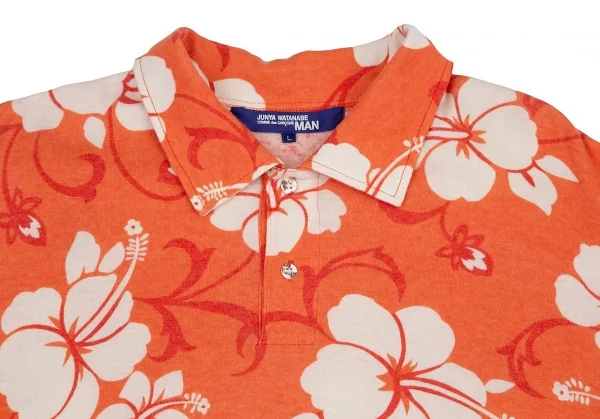 ジュンヤワタナベマン コムデギャルソンJUNYA WATANABE MAN COMME des GARCONS ハイビスカス柄天竺ポロシャツ オレンジL K-96230_002