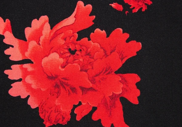 ヨウジヤマモト ファムYohji Yamamoto FEMME ウールギャバ牡丹プリントラップスカート 黒赤1 K-96258_010