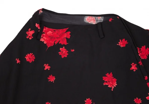 ヨウジヤマモト ファムYohji Yamamoto FEMME ウールギャバ牡丹プリントラップスカート 黒赤1 K-96258_003