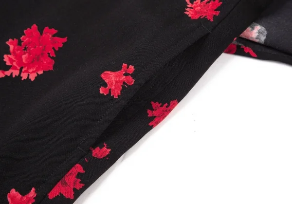 ヨウジヤマモト ファムYohji Yamamoto FEMME ウールギャバ牡丹プリントラップスカート 黒赤1 K-96258_004