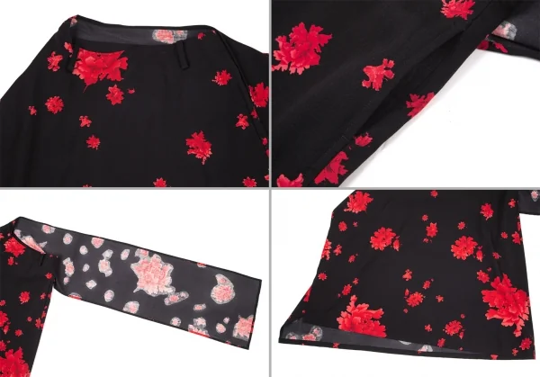 ヨウジヤマモト ファムYohji Yamamoto FEMME ウールギャバ牡丹プリントセットアップスーツ 黒赤1 K-96259_014