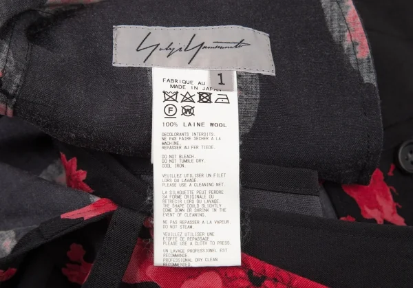 ヨウジヤマモト ファムYohji Yamamoto FEMME ウールギャバ牡丹プリントセットアップスーツ 黒赤1 K-96259_019