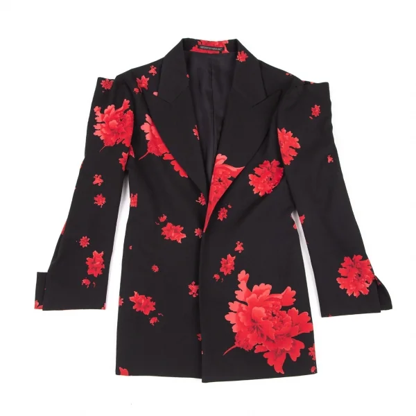 ヨウジヤマモト ファムYohji Yamamoto FEMME ウールギャバ牡丹プリントセットアップスーツ 黒赤1 K-96259_003